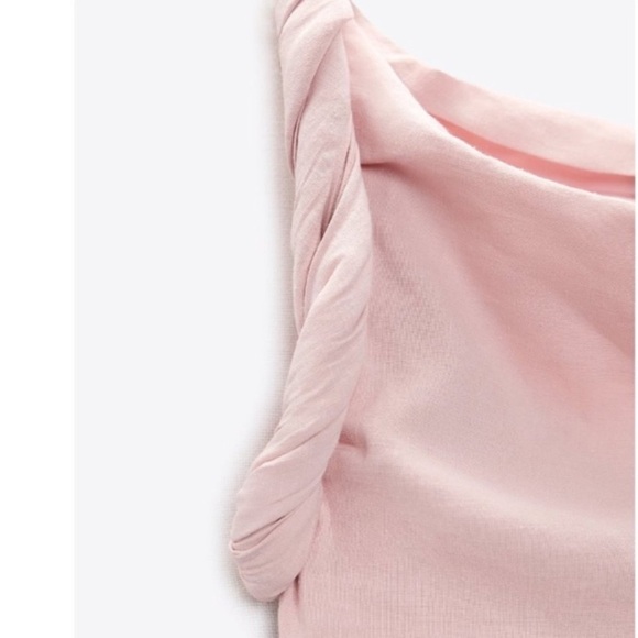 ZARA TWISTED ASYMMETRIC Linen Blend Pink Top Bloggers Fave Sz Medium - Picture 4 of 16
